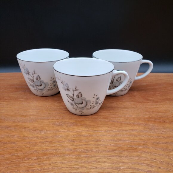 Mikasa Blue Rose Cups Set of 3 – Platinum Trim – No Saucers – Mid Century Japan - Picture 5 of 7